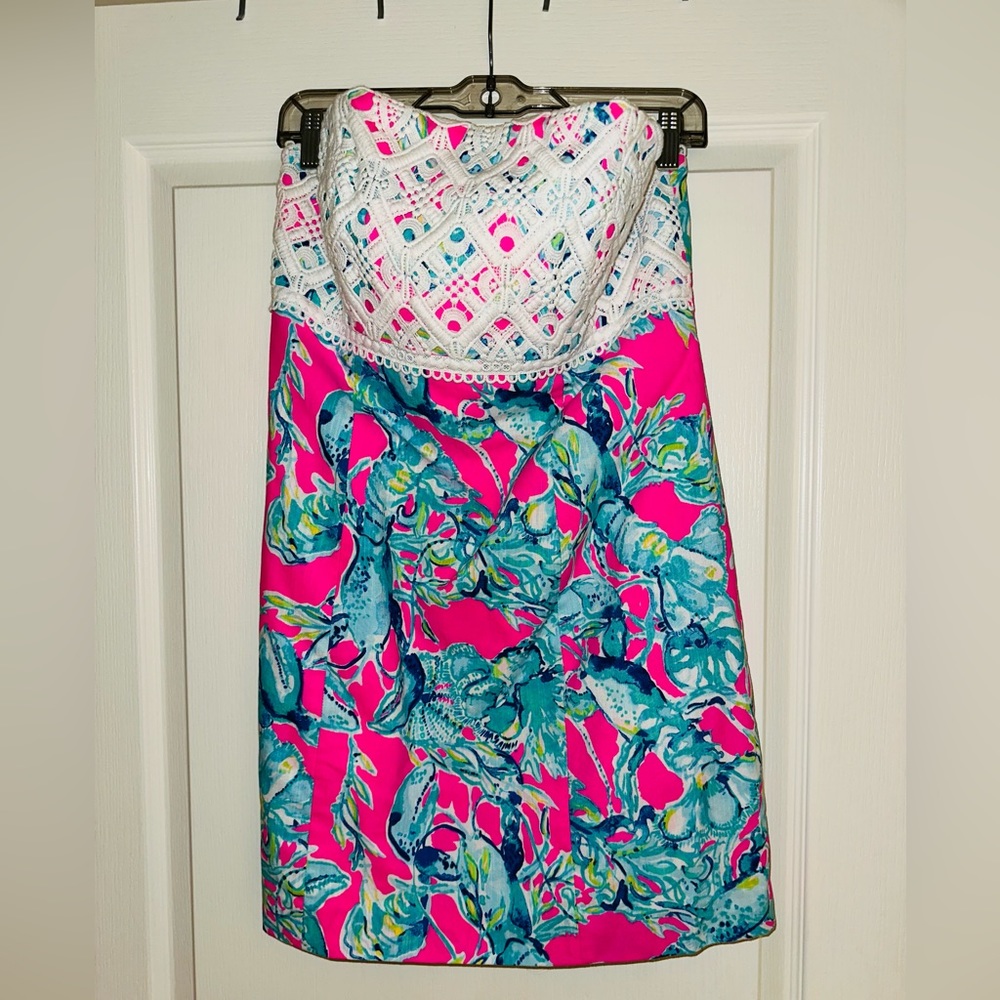 Lilly Pulitzer EUC strapless lobster dress, size 12.